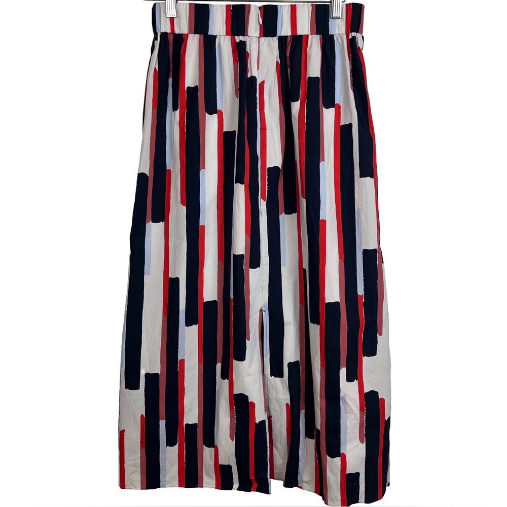 COS Multi Colored Cotton Midi Skirt Elastic Waist Zip with Back Slit Size 6